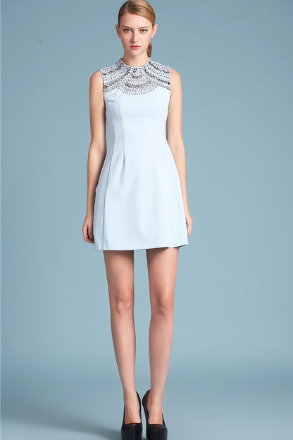 Multi Beaded Illusion Short Cocktail Dress