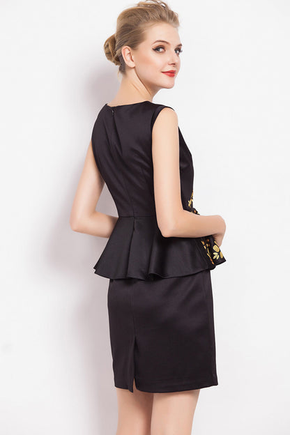 Embroidery Slim Formal Sleeveless Mini Dress