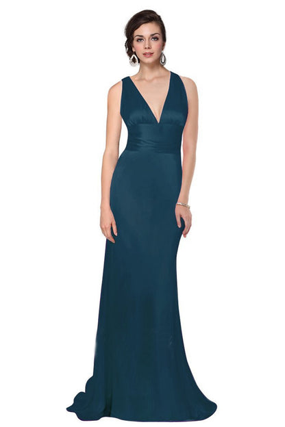 Deep V Neck Empire Waist Slim Cross Back Slim Dress Gown