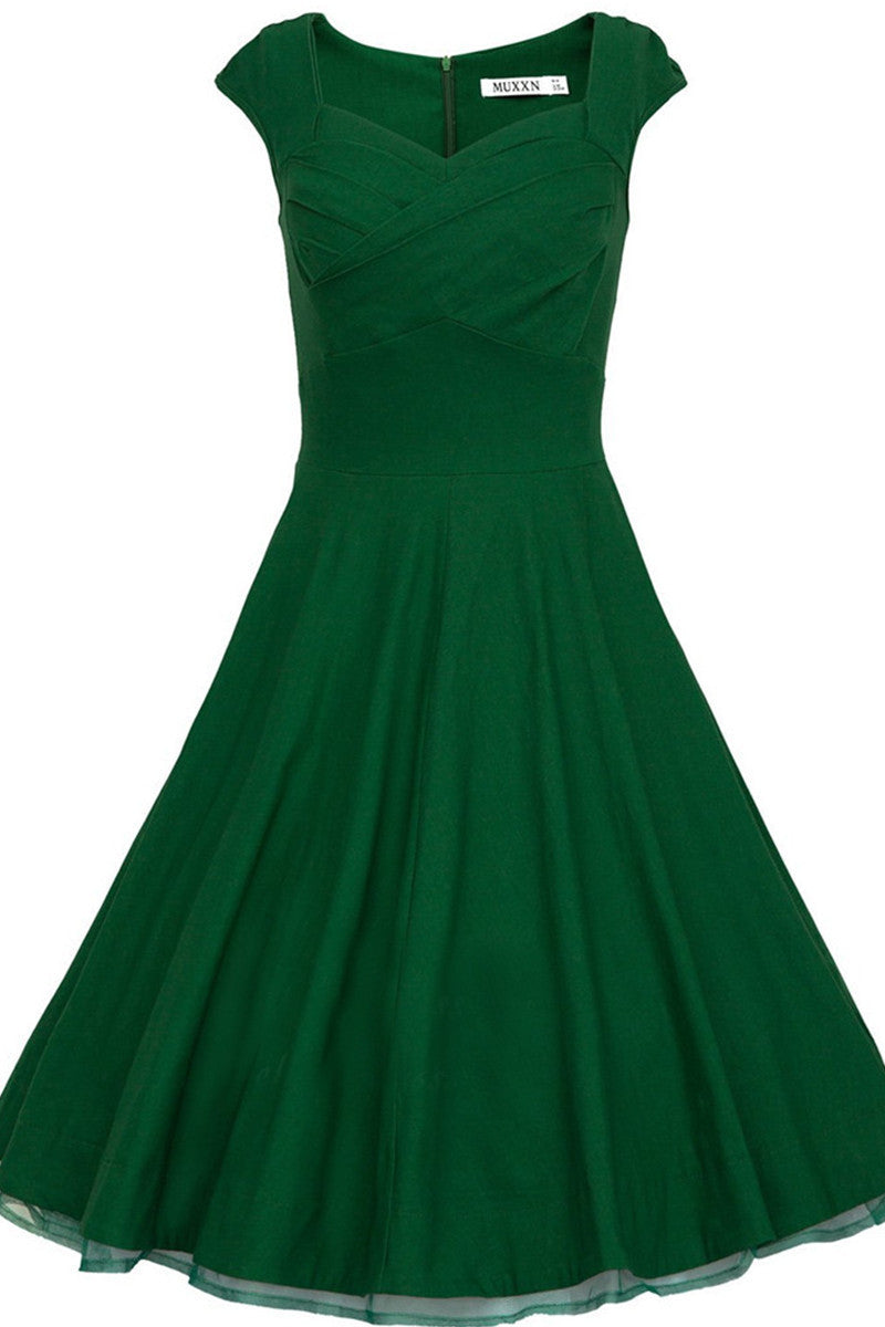 Sweeatheart Cap Sleeve Pleat Flare Dress