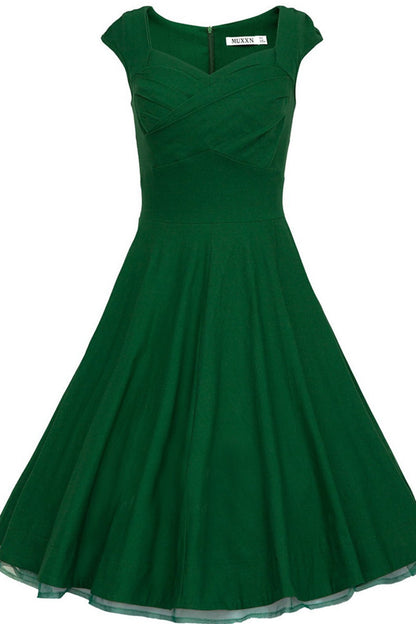 Sweeatheart Cap Sleeve Pleat Flare Dress