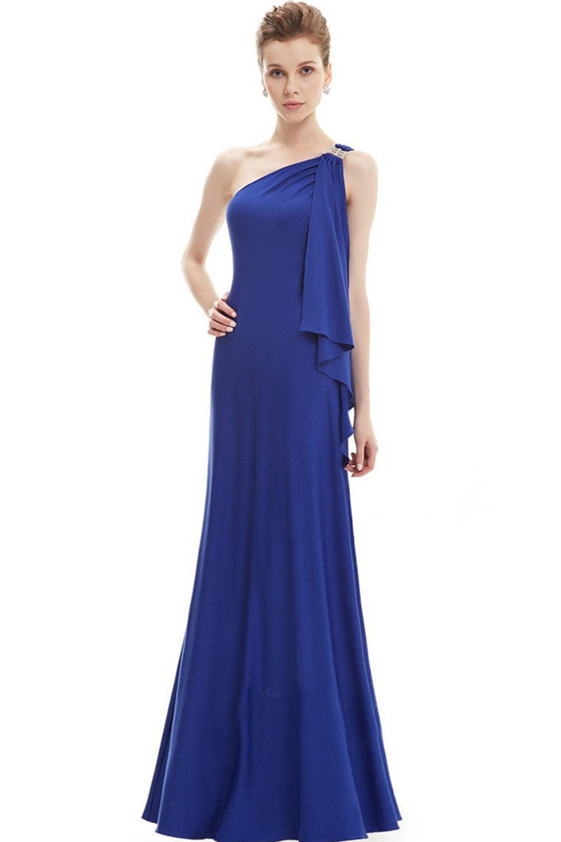 Rhinestone One Shoulder Irregular Hem Open Back Gown Dress