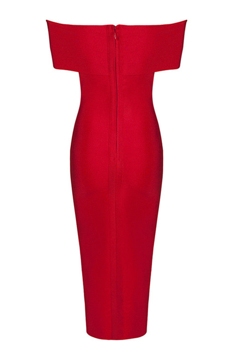Off Shoulder High Slit Midi Dress