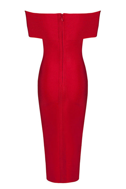 Off Shoulder High Slit Midi Dress
