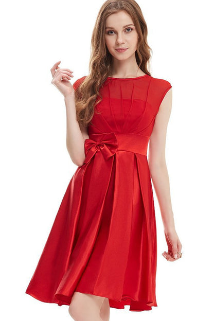 Round Collar Bowknot Applique Runched Short Gown