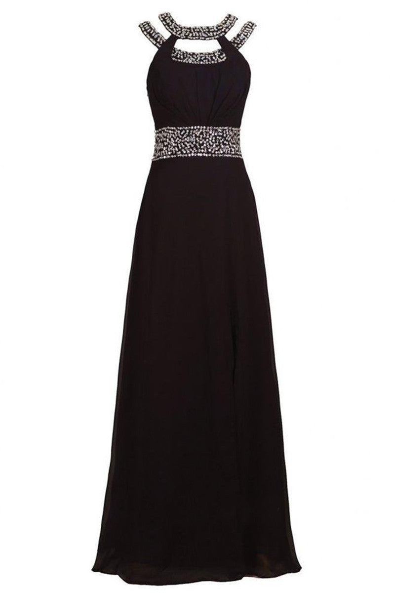 Round Collar Sequins Bridesmaid Evening Bridal Long Dress