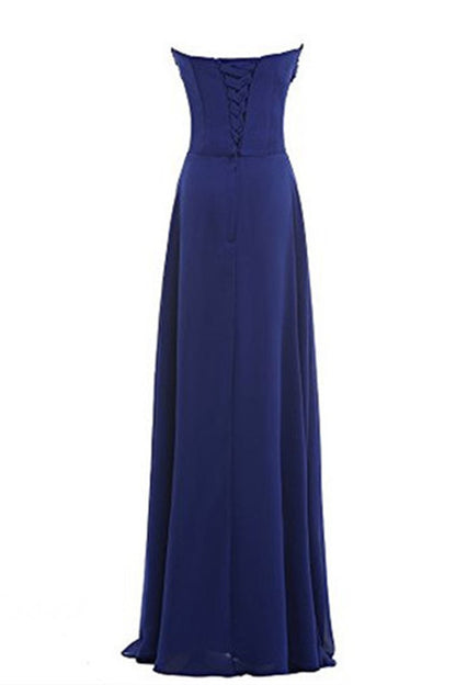 Sweetheart Strapless Rhinestone Beaded Bust Runched Gown Long Dress