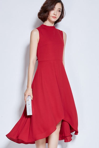 Little Mock Neck Hi-low Back Tied Casual Maxi Dress