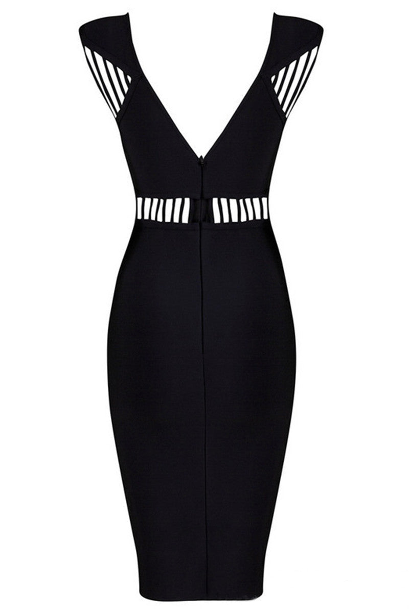 Deep-V Spaghetti Bodycon Midi Wrap  Dress