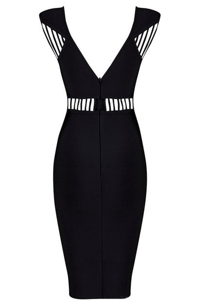 Deep-V Spaghetti Bodycon Midi Wrap  Dress