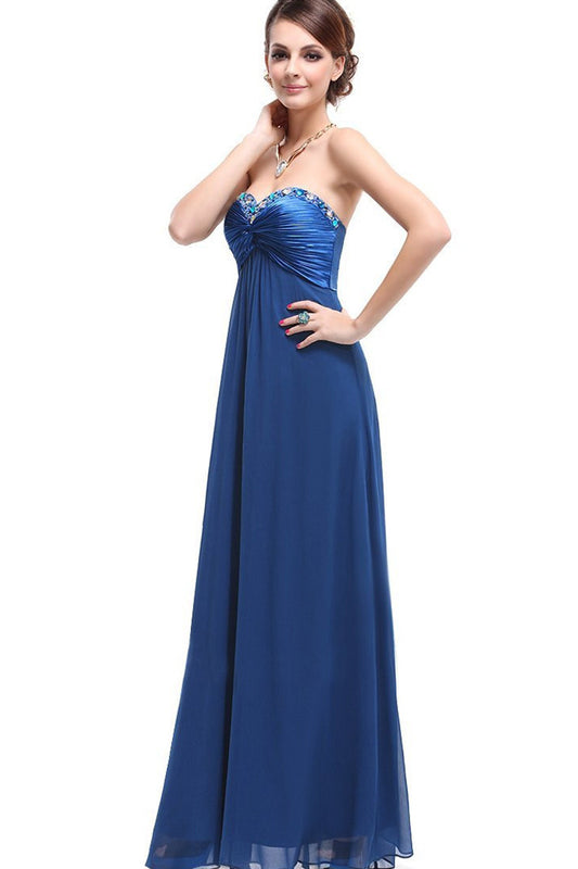 Strapless Sweetheart Rhinestone Ruffles Long Dress Gown