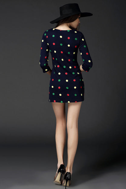 WOMEN'S DOT PRINTING 3/4 SLEEVE LOOSE ROUND NECK CASUAL DRESS