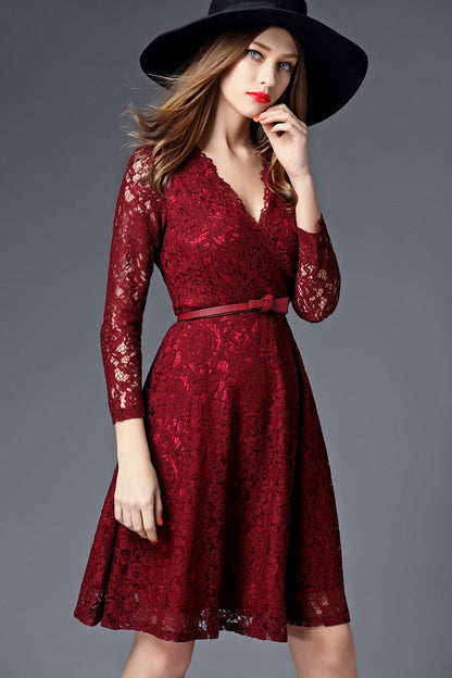 V-neck Full Lace Dress - NJOYDRESS - 2