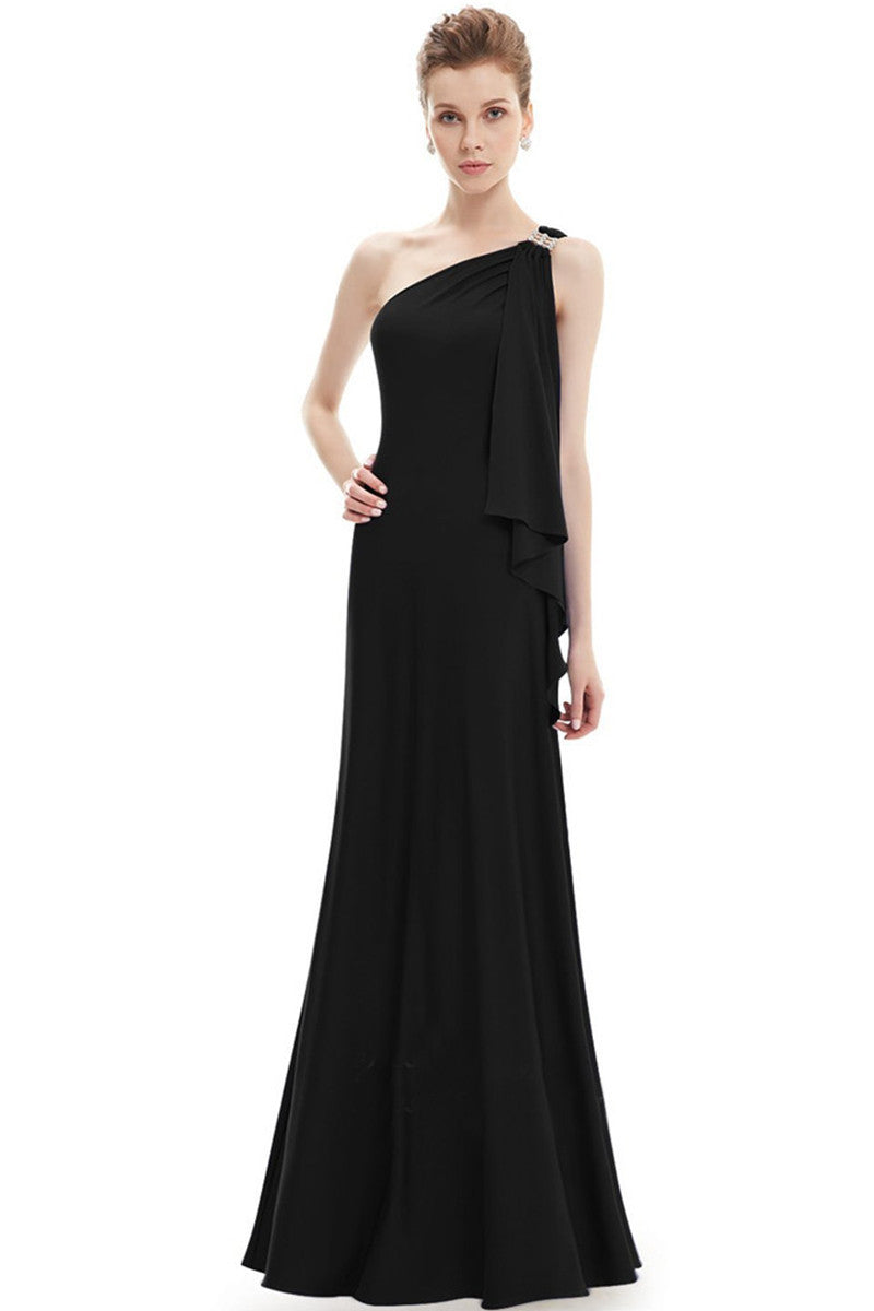 Rhinestone One Shoulder Irregular Hem Open Back Gown Dress