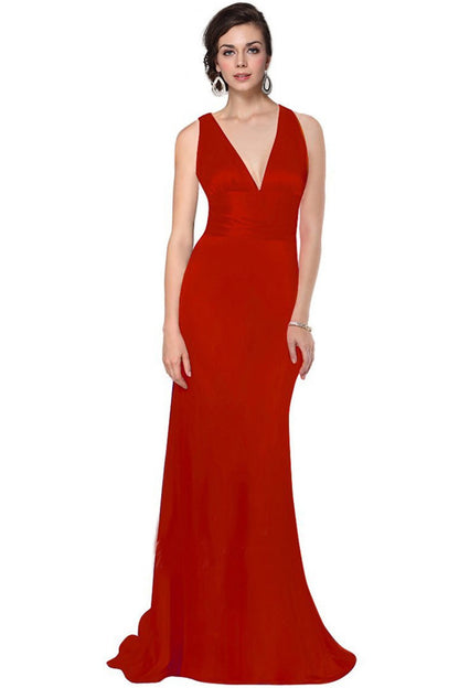 Deep V Neck Empire Waist Slim Cross Back Slim Dress Gown
