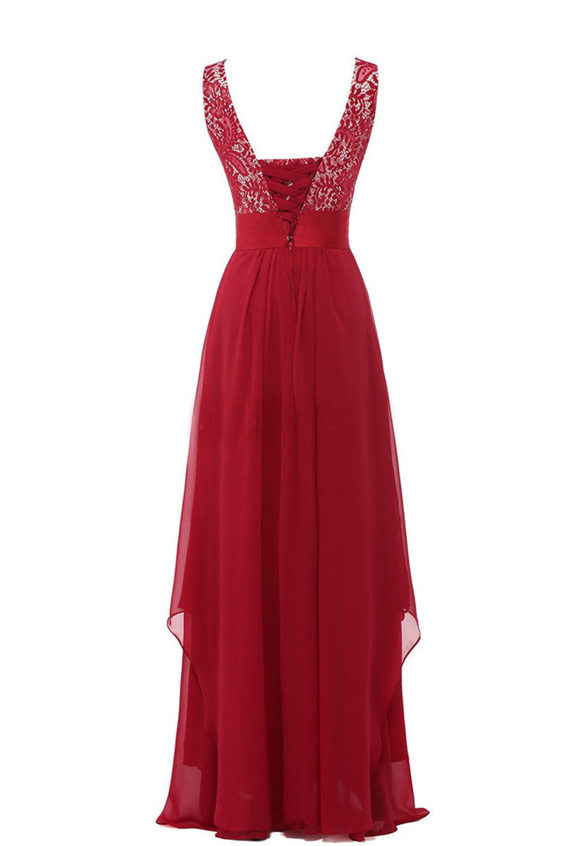 Round Collar Lace Applique Beaded Empire Waist Backless Flare Hem Tulle Gown Dress