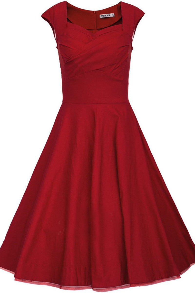 Sweeatheart Cap Sleeve Pleat Flare Dress