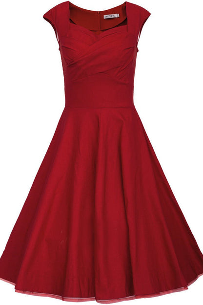 Sweeatheart Cap Sleeve Pleat Flare Dress
