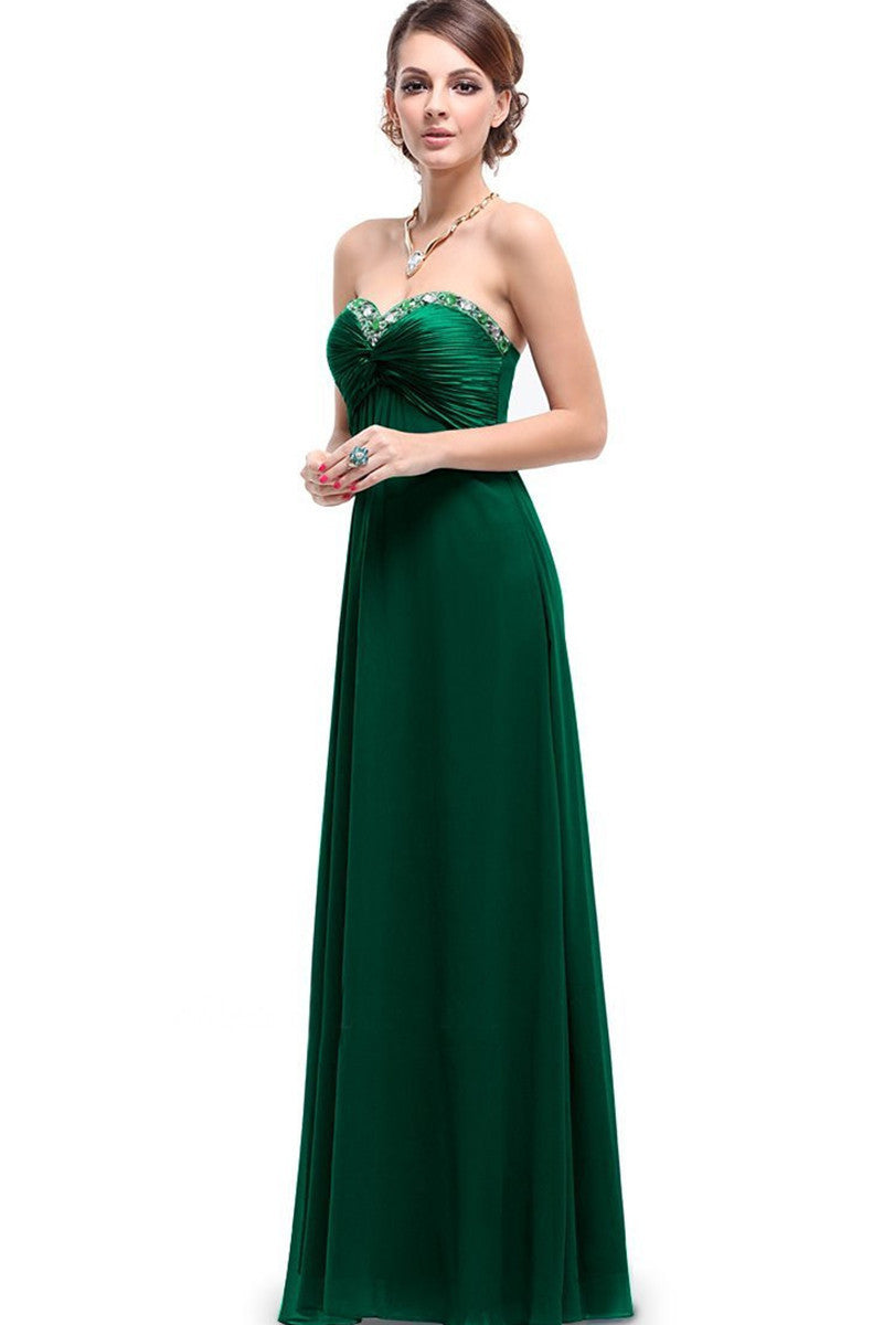 Strapless Sweetheart Rhinestone Ruffles Long Dress Gown