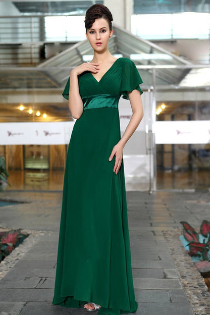 Deep V Neck Empire Waist Flare Mesh Sleeve Backless Dress Gown