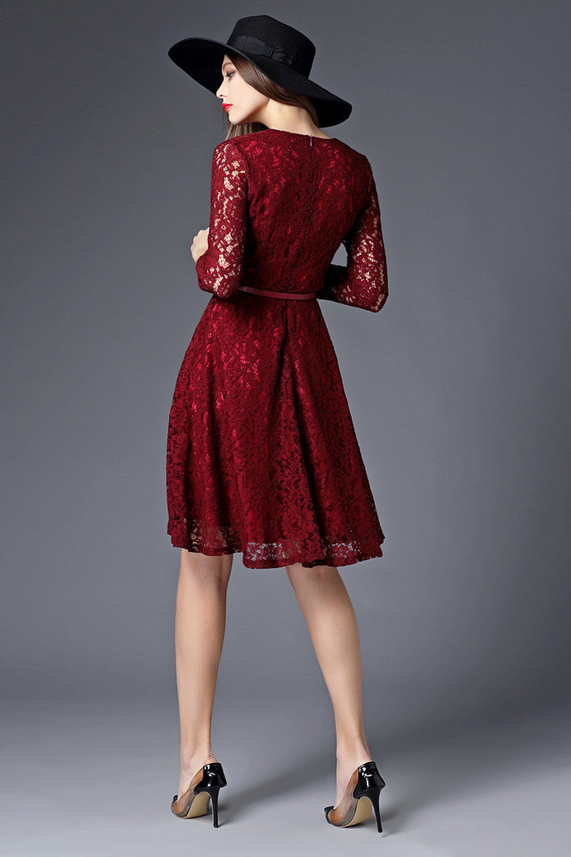 V-neck Full Lace Dress - NJOYDRESS - 3