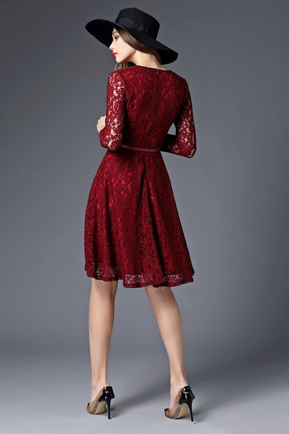 V-neck Full Lace Dress - NJOYDRESS - 3