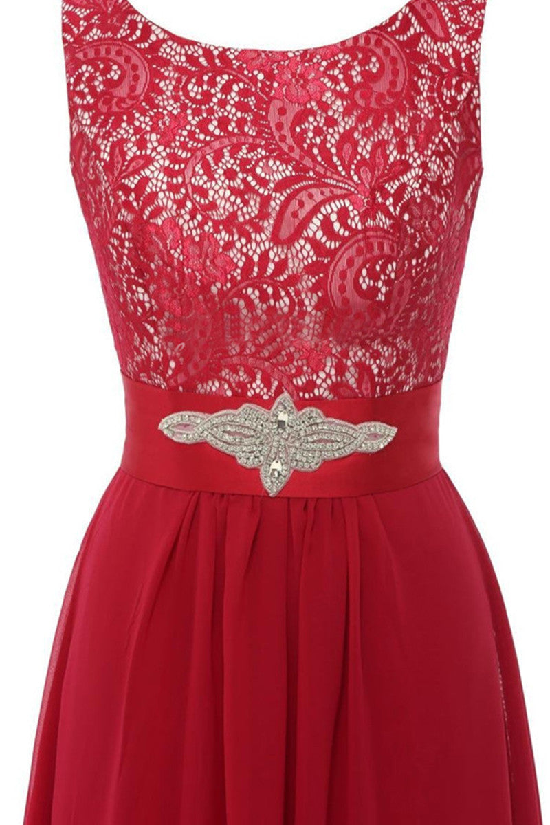 Round Collar Lace Applique Beaded Empire Waist Backless Flare Hem Tulle Gown Dress