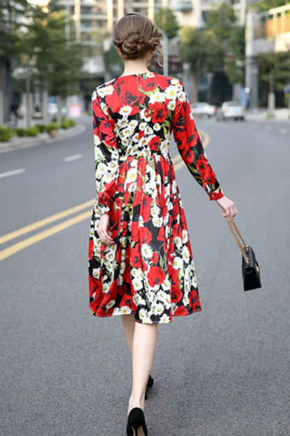 Daisy Printting Elegant 3/4 Sleeve Dress - NJOYDRESS - 3