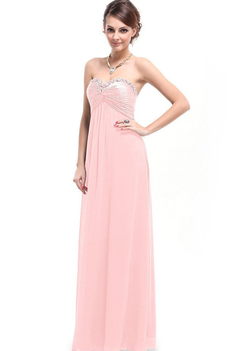 Strapless Sweetheart Rhinestone Ruffles Long Dress Gown