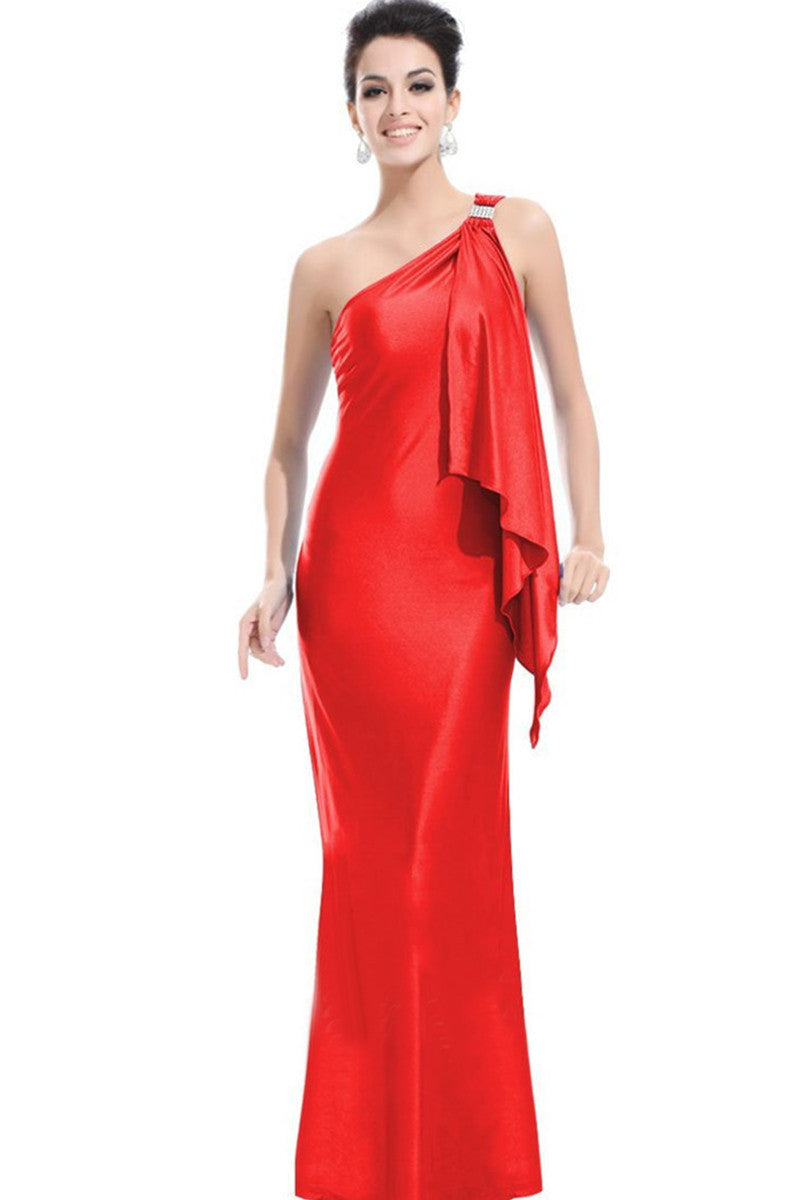 Rhinestone One Shoulder Irregular Hem Open Back Gown Dress