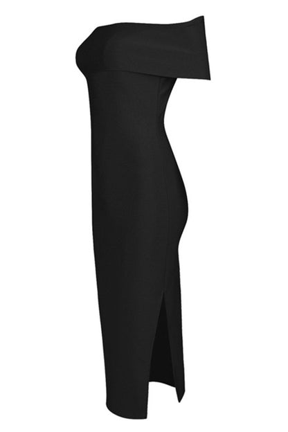 Off Shoulder High Slit Midi Dress
