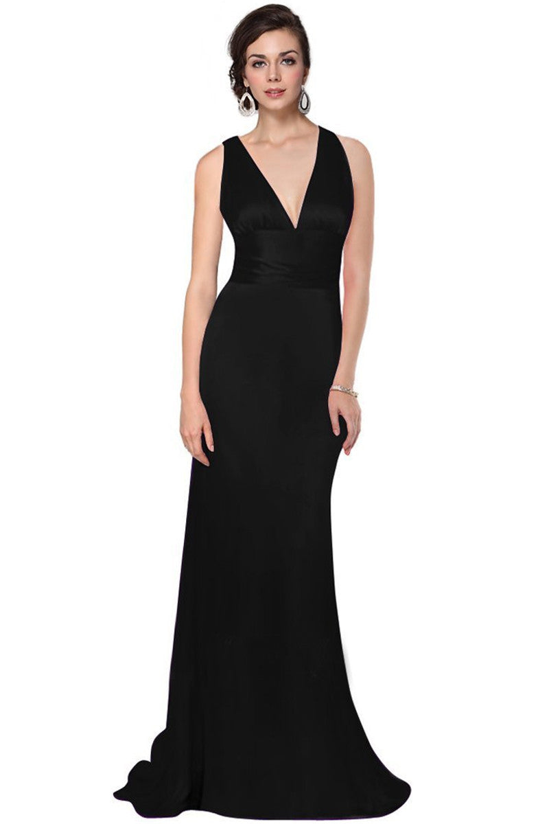 Deep V Neck Empire Waist Slim Cross Back Slim Dress Gown