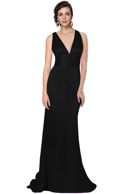 Deep V Neck Empire Waist Slim Cross Back Slim Dress Gown