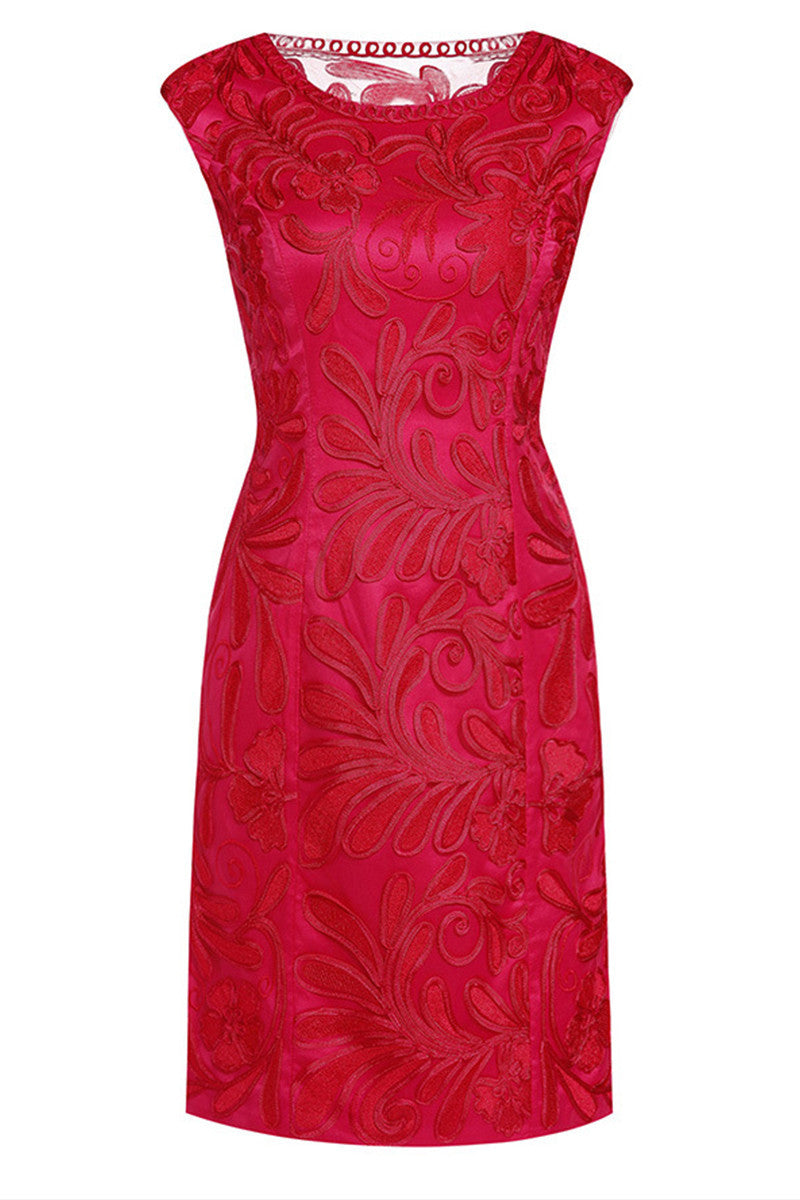 Round Collar Paisley Embroidery Slim Wrap  Dress