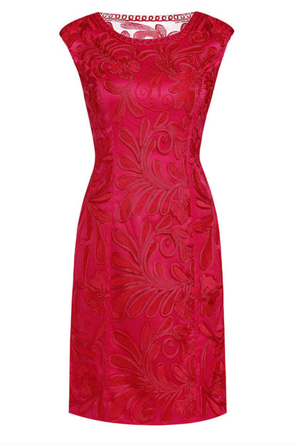Round Collar Paisley Embroidery Slim Wrap  Dress