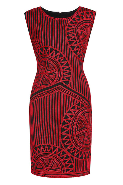 Round Collar Sleeveless Slim Embroidery Wrap Dress