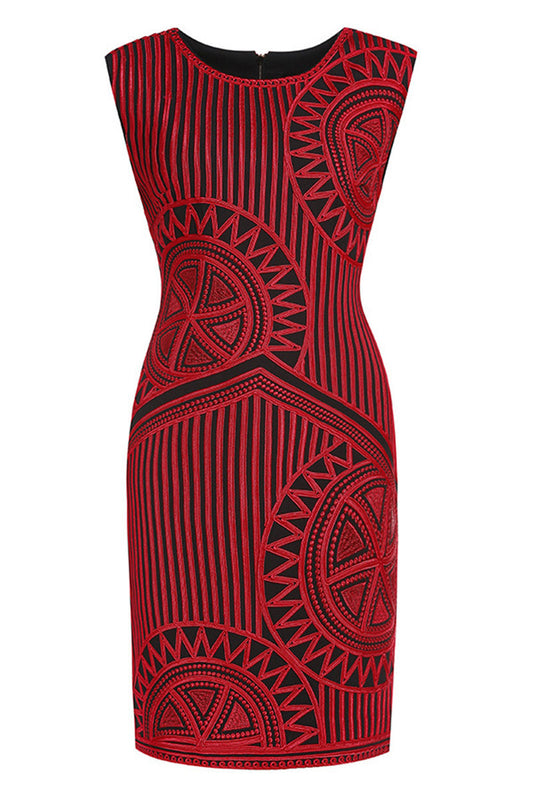 Round Collar Sleeveless Slim Embroidery Wrap Dress